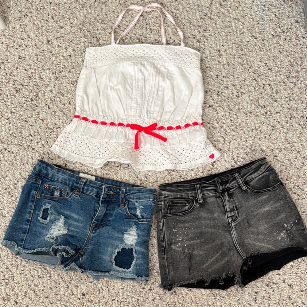 Juicy Couture White Eyelet Top with Red Trim and Hudson Denim Shorts Set size 12